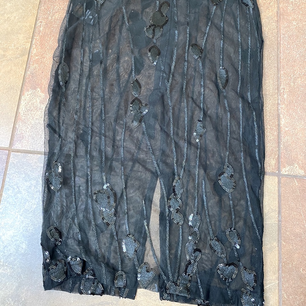 Black sheer embellished midi skirt